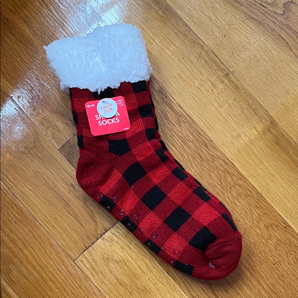 Red and Black Plaid Anti-Slip Fuzzy Socks